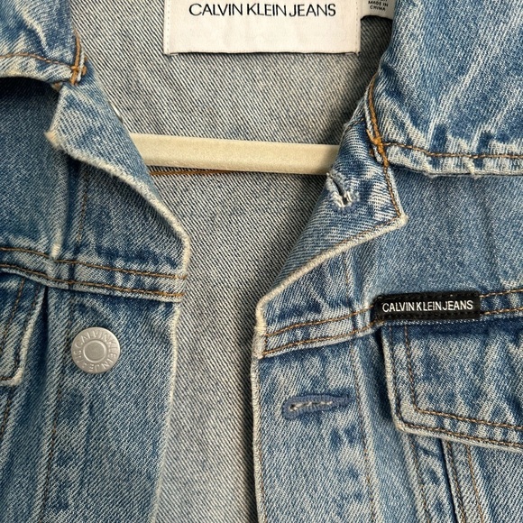 Calvin Klein Denim Trucker Jacket Lyon Blue‎ Logo Size Small - Picture 5 of 8